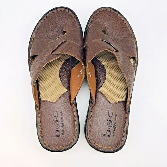 B.Ø.C Born Concept Brown Leather Sandals Women's 8M Cross Toe Strap Slip On Shoe - Picture 6 of 13